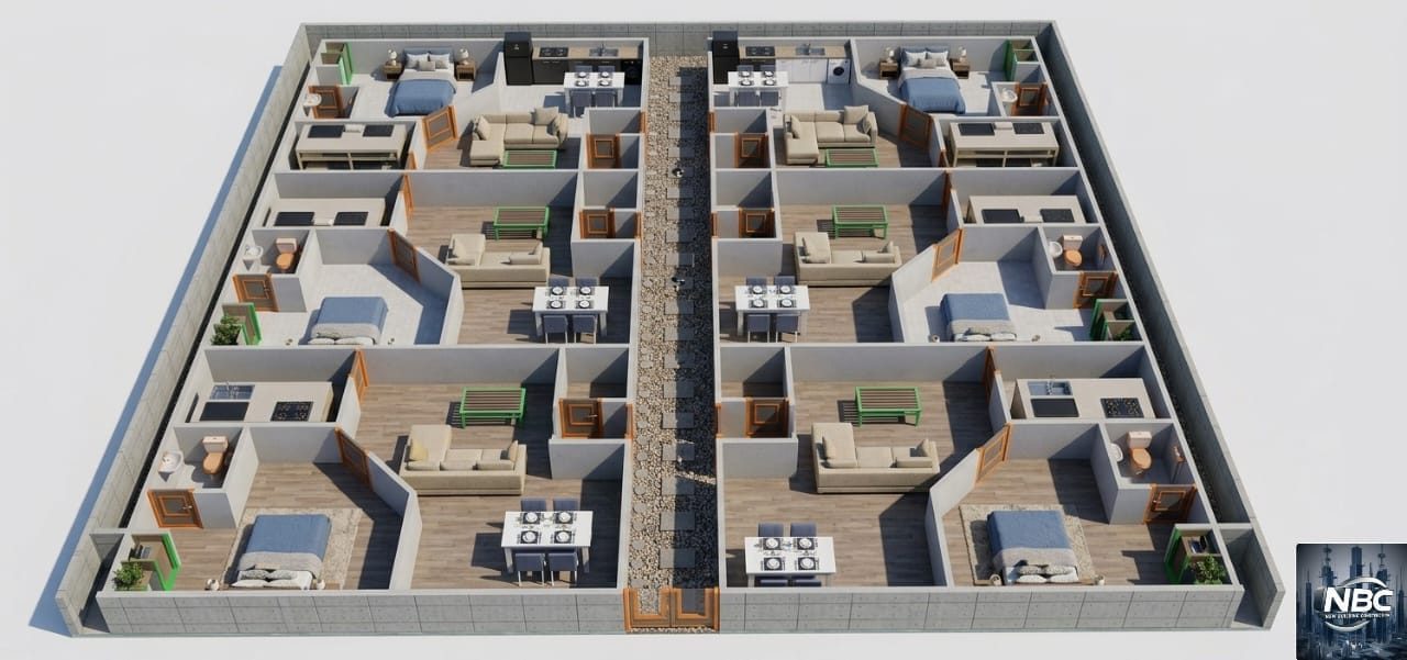 Plan 3D d'aménagement d'un immeuble de logements